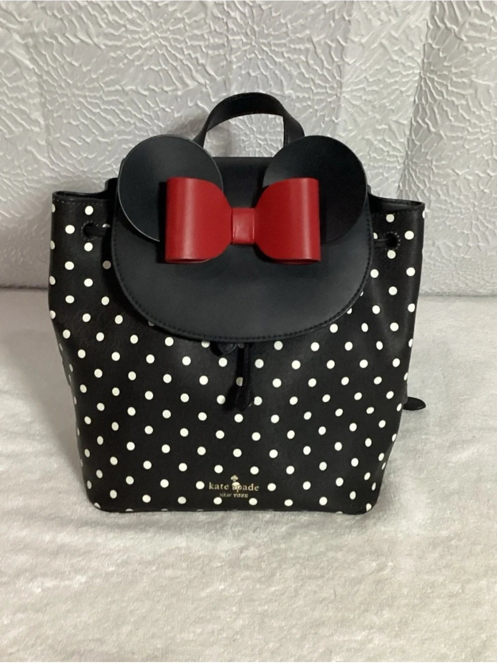 Disney Kate Spade Minnie Mouse Black & White Polka Dot Backpack EUC Retail $359
